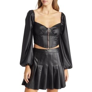 Nikki Lund Faux Leather Corset Crop Top • M • NWT